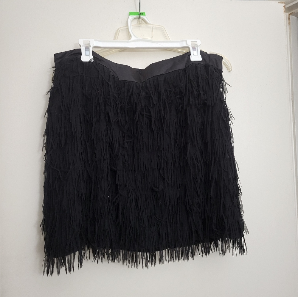 Ashley Stewart fringy black above-the-knee skirt